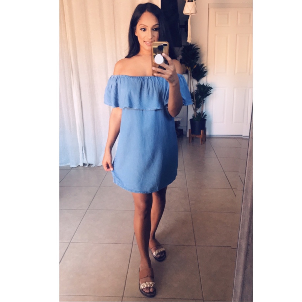 Jean Off the Shoulder Mini Dress
